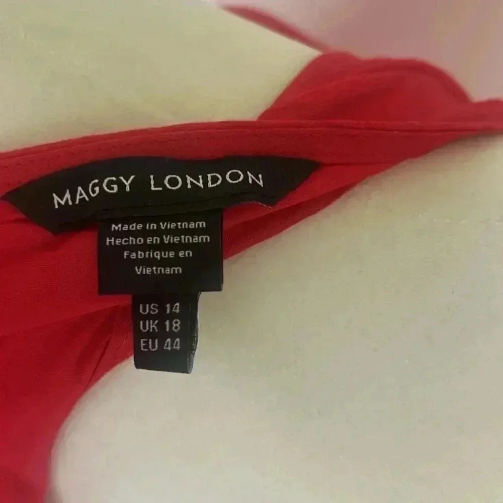 NWT Maggy London Halter Neck O-Ring Poplin Midi Dress-Tomato Puree Size 14 - Picture 9 of 9